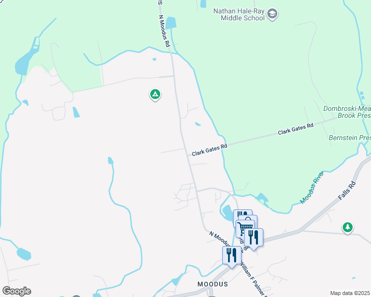 map of restaurants, bars, coffee shops, grocery stores, and more near 60 North Moodus Road in East Haddam