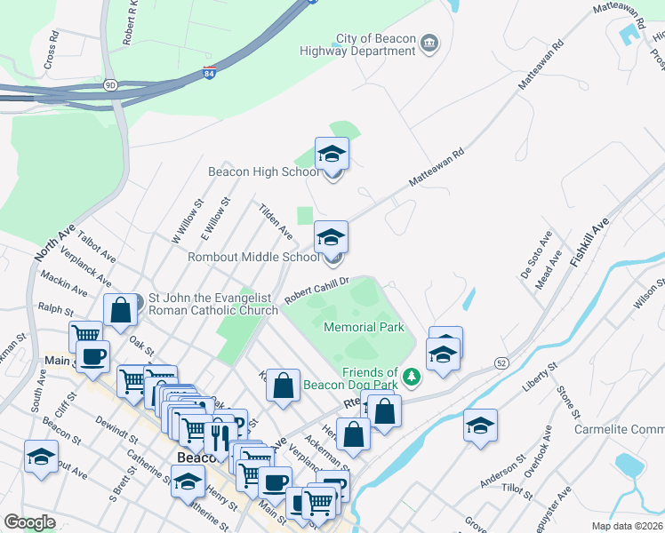 map of restaurants, bars, coffee shops, grocery stores, and more near 84 Matteawan Road in Beacon