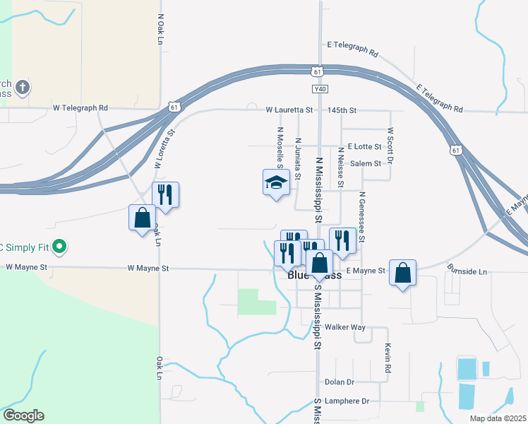 map of restaurants, bars, coffee shops, grocery stores, and more near 226 West Sycamore Street in Blue Grass