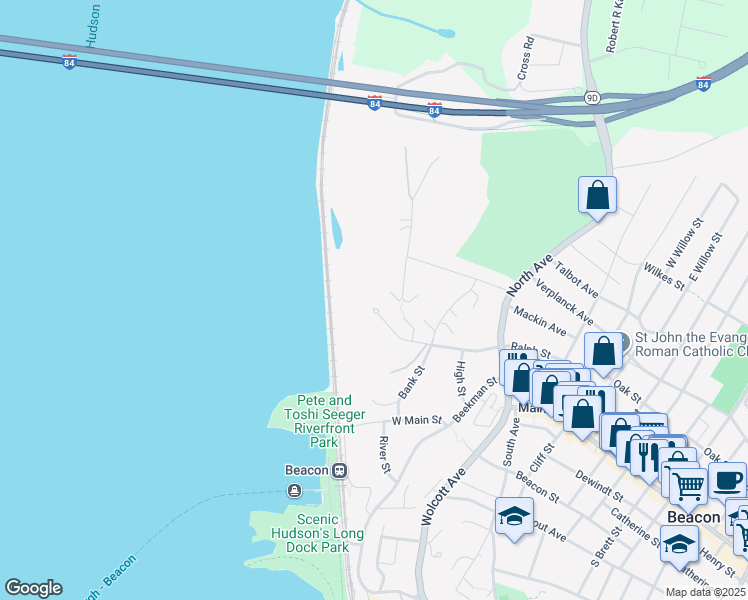 map of restaurants, bars, coffee shops, grocery stores, and more near 150 Tompkins Terrace in Beacon