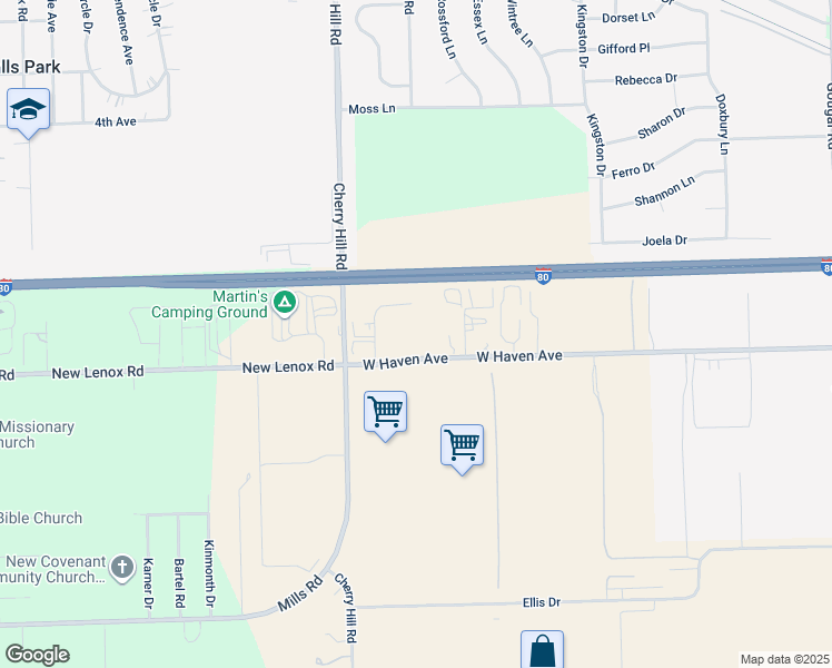 map of restaurants, bars, coffee shops, grocery stores, and more near 16720 New Lenox Rd in Joliet