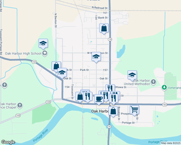 map of restaurants, bars, coffee shops, grocery stores, and more near 320 North Church Street in Oak Harbor