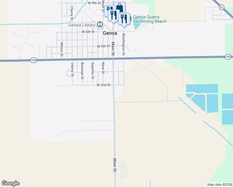 map of restaurants, bars, coffee shops, grocery stores, and more near 109 Main Street in Genoa