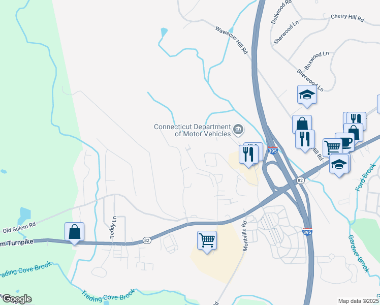 map of restaurants, bars, coffee shops, grocery stores, and more near 179 Briar Lane in Norwich