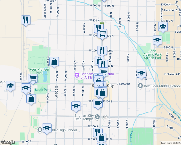 map of restaurants, bars, coffee shops, grocery stores, and more near 61 North 100 West in Brigham City