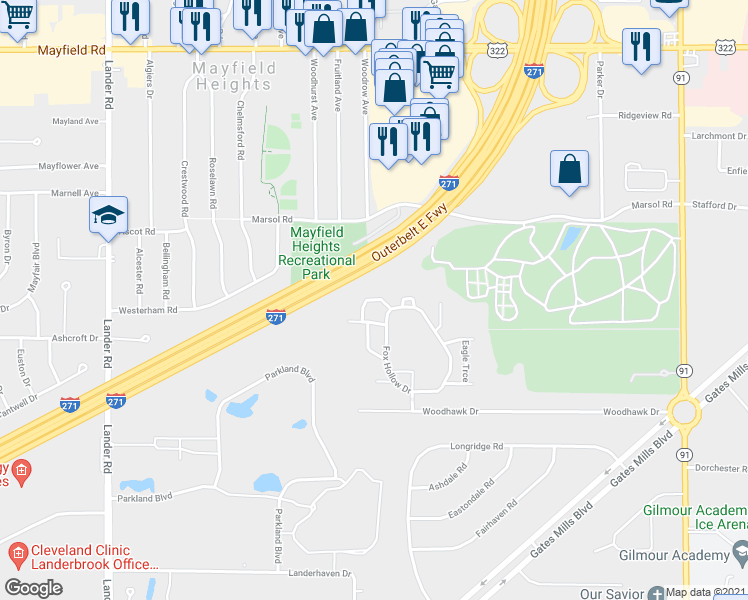 map of restaurants, bars, coffee shops, grocery stores, and more near 190 Teal Trace Drive in Cleveland