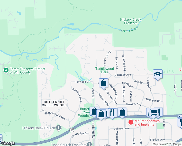 map of restaurants, bars, coffee shops, grocery stores, and more near 727 Stonebridge Road in Frankfort
