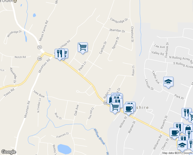 map of restaurants, bars, coffee shops, grocery stores, and more near 676 West Main Street in Cheshire
