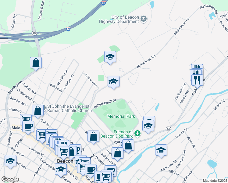 map of restaurants, bars, coffee shops, grocery stores, and more near 84 Matteawan Road in Beacon