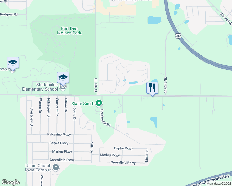 map of restaurants, bars, coffee shops, grocery stores, and more near 1000 County Line Road in Des Moines