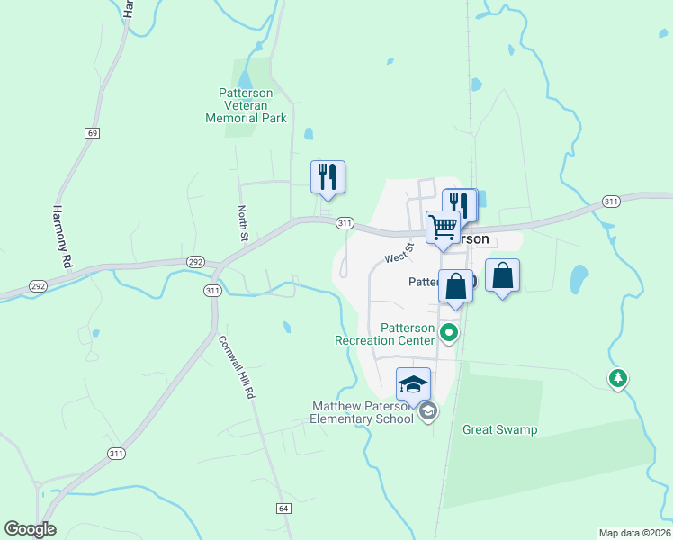 map of restaurants, bars, coffee shops, grocery stores, and more near 203 Covington Green Lane in Patterson