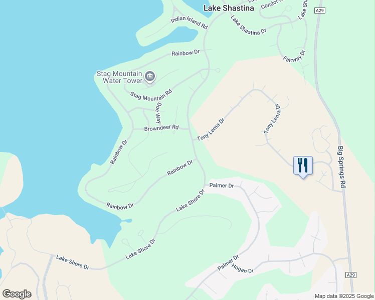 map of restaurants, bars, coffee shops, grocery stores, and more near 16937 Lake Shore Drive in Weed