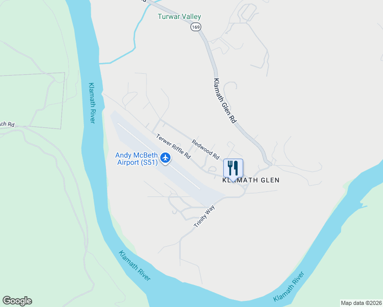 map of restaurants, bars, coffee shops, grocery stores, and more near 11 Hill Road in Klamath