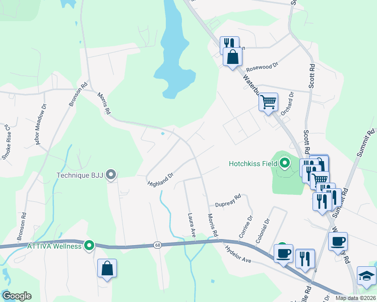 map of restaurants, bars, coffee shops, grocery stores, and more near 28 Morris Road in Prospect