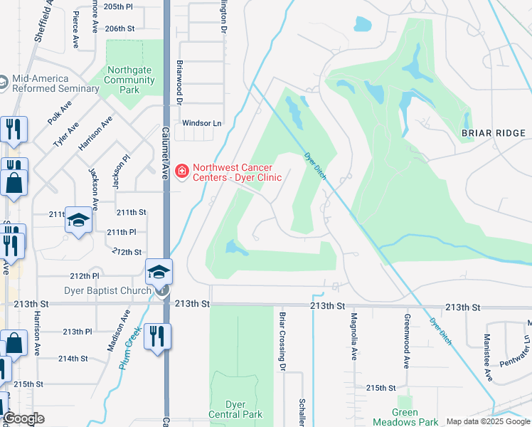 map of restaurants, bars, coffee shops, grocery stores, and more near 1073-1095 Tryall Lane in Dyer