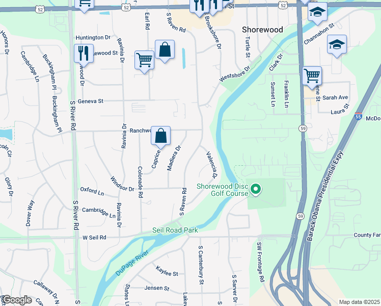 map of restaurants, bars, coffee shops, grocery stores, and more near 901 South Raven Road in Shorewood
