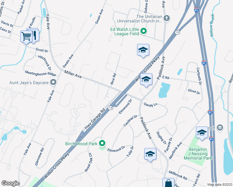 map of restaurants, bars, coffee shops, grocery stores, and more near 211 Miller Avenue in Meriden