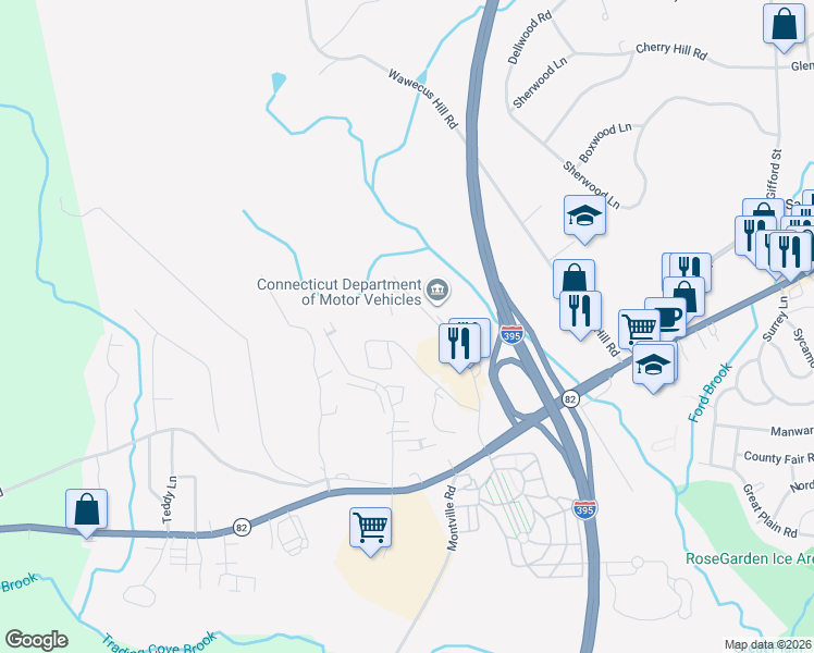 map of restaurants, bars, coffee shops, grocery stores, and more near 218 Laura Boulevard in Norwich