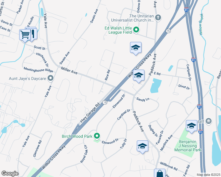 map of restaurants, bars, coffee shops, grocery stores, and more near 211 Miller Avenue in Meriden
