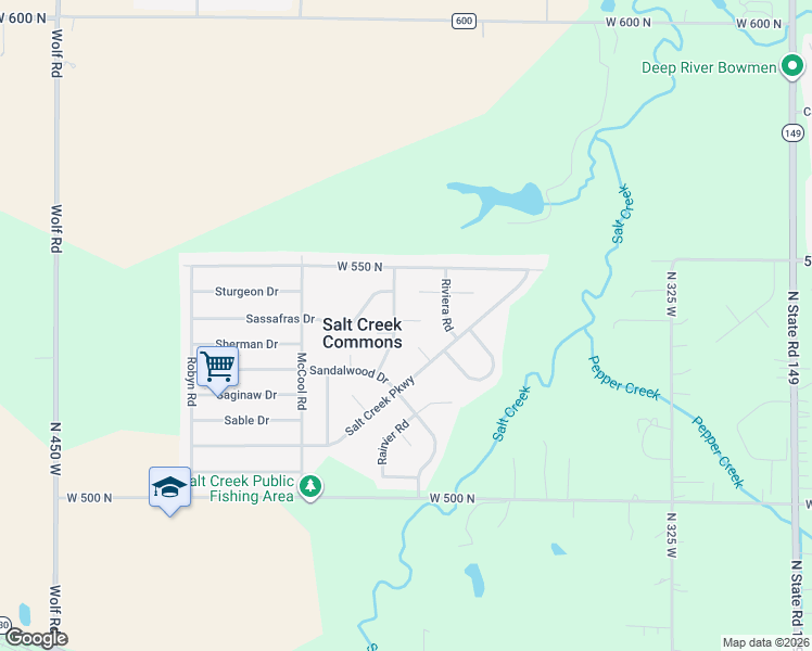 map of restaurants, bars, coffee shops, grocery stores, and more near 373 Raven Court in Valparaiso