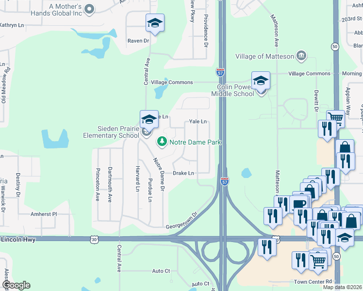 map of restaurants, bars, coffee shops, grocery stores, and more near 738 Bradley Avenue in Matteson