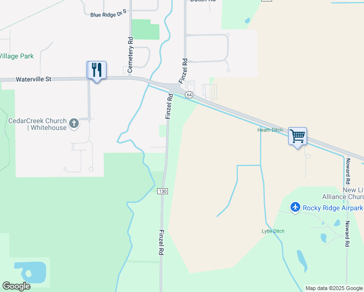 map of restaurants, bars, coffee shops, grocery stores, and more near 7055 Finzel Road in Whitehouse