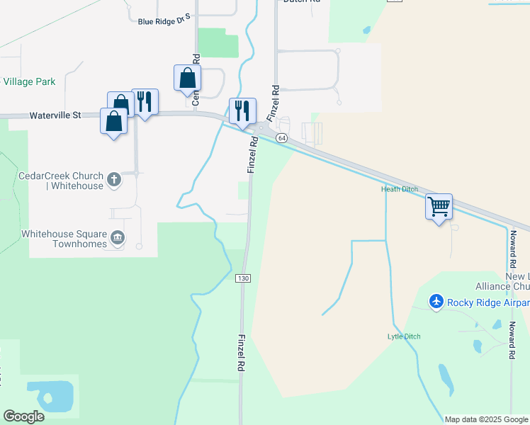 map of restaurants, bars, coffee shops, grocery stores, and more near 7055 Finzel Road in Whitehouse