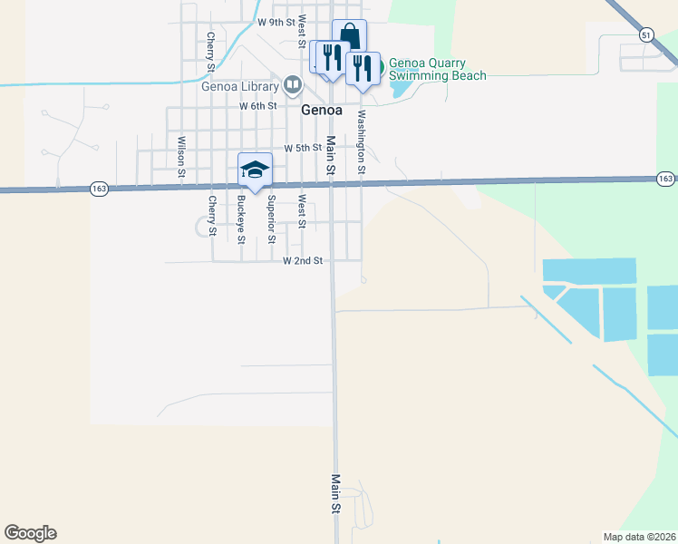 map of restaurants, bars, coffee shops, grocery stores, and more near 109 Main Street in Genoa