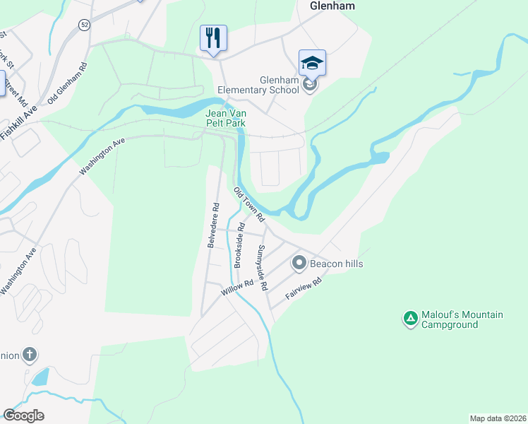 map of restaurants, bars, coffee shops, grocery stores, and more near 1 Old Town Rd in Beacon