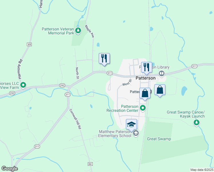 map of restaurants, bars, coffee shops, grocery stores, and more near 203 Covington Green Lane in Patterson