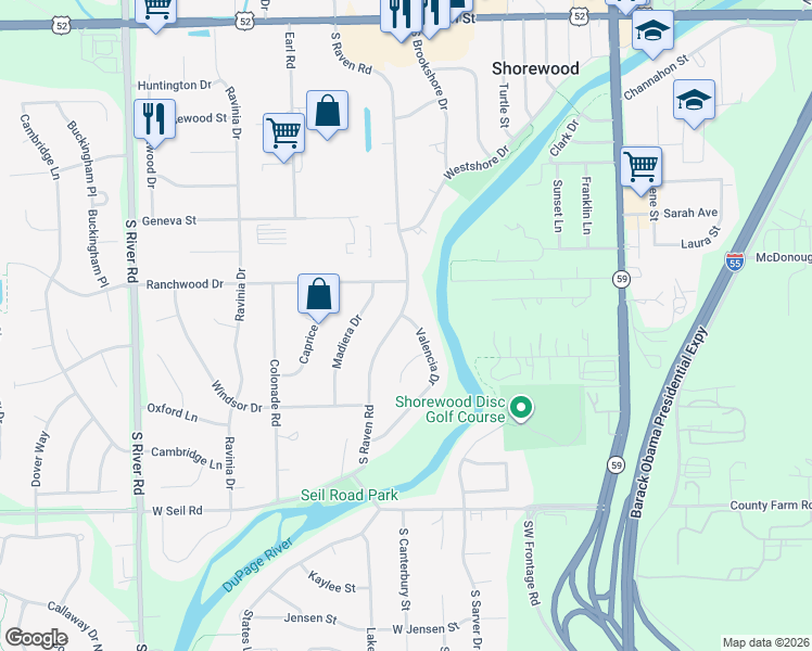 map of restaurants, bars, coffee shops, grocery stores, and more near 901 South Raven Road in Shorewood