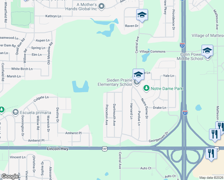map of restaurants, bars, coffee shops, grocery stores, and more near 5632 Colgate Lane in Matteson