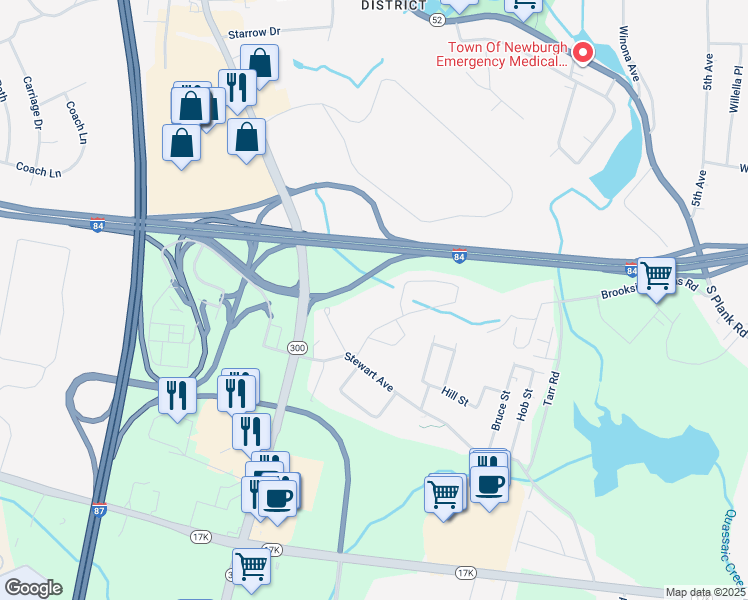 map of restaurants, bars, coffee shops, grocery stores, and more near 116 Stewart Avenue Extension in Newburgh