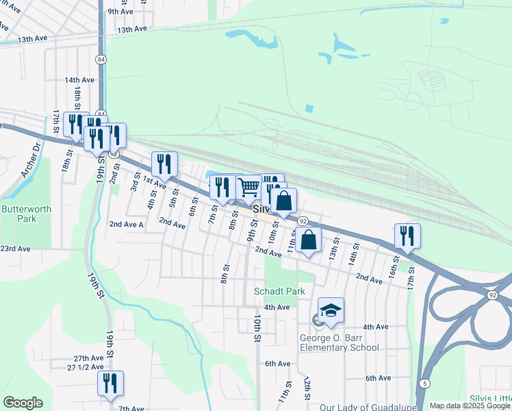 map of restaurants, bars, coffee shops, grocery stores, and more near in Silvis