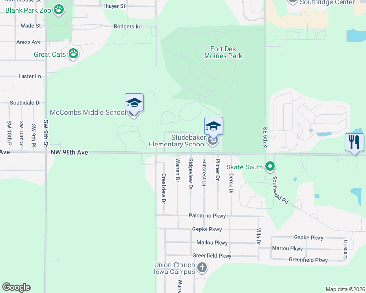 map of restaurants, bars, coffee shops, grocery stores, and more near in Des Moines