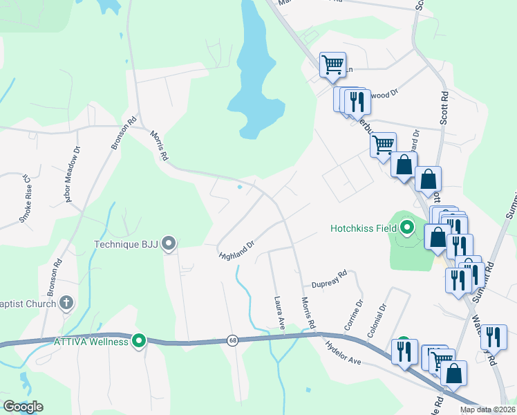 map of restaurants, bars, coffee shops, grocery stores, and more near 47 Highland Drive in Prospect