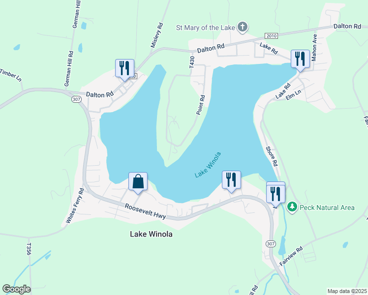 map of restaurants, bars, coffee shops, grocery stores, and more near 322 Point Road in Factoryville