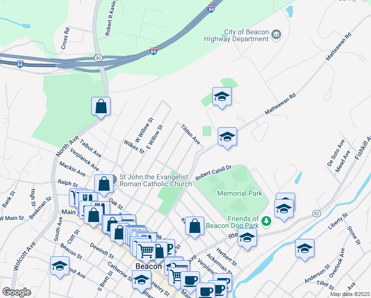 map of restaurants, bars, coffee shops, grocery stores, and more near 46 Van Buren Street in Beacon