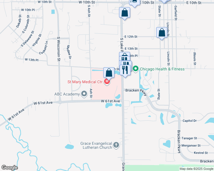map of restaurants, bars, coffee shops, grocery stores, and more near 1500 South Lake Park Avenue in Hobart
