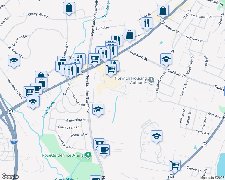 map of restaurants, bars, coffee shops, grocery stores, and more near 30 Norman Road in Norwich