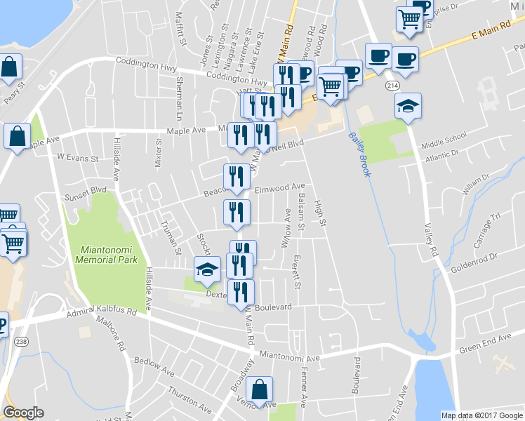 map of restaurants, bars, coffee shops, grocery stores, and more near 43 Linden Street in Middletown