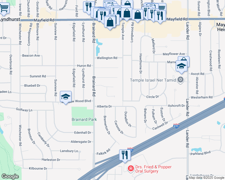 map of restaurants, bars, coffee shops, grocery stores, and more near 5706 Faraday Road in Lyndhurst