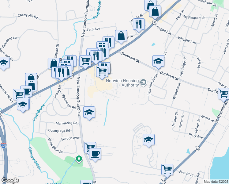 map of restaurants, bars, coffee shops, grocery stores, and more near 10 Gregory Road in Norwich