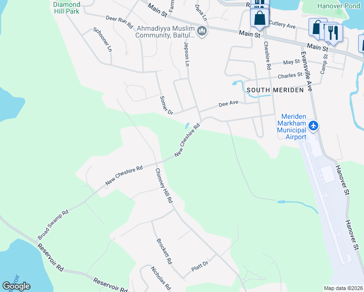 map of restaurants, bars, coffee shops, grocery stores, and more near 178 New Cheshire Road in Wallingford