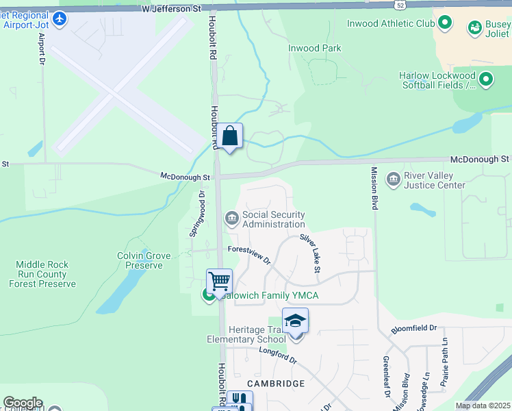 map of restaurants, bars, coffee shops, grocery stores, and more near 3515 Silver Leaf Drive in Joliet