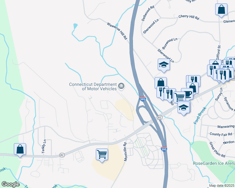 map of restaurants, bars, coffee shops, grocery stores, and more near 218 Laura Boulevard in Norwich