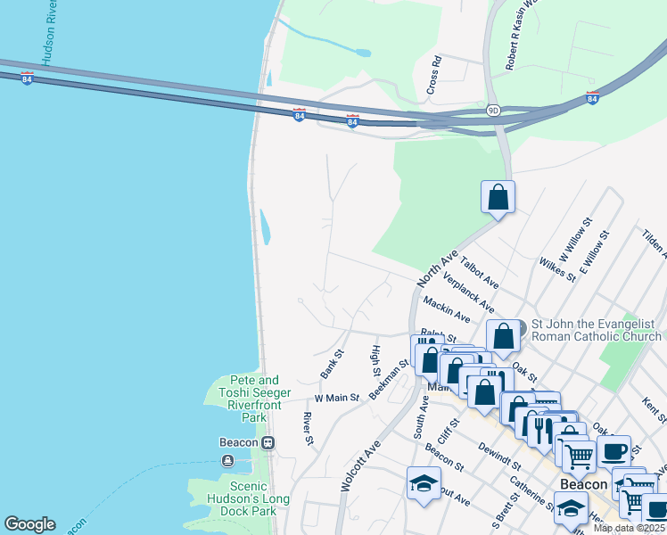 map of restaurants, bars, coffee shops, grocery stores, and more near 3 Monell Place in Beacon