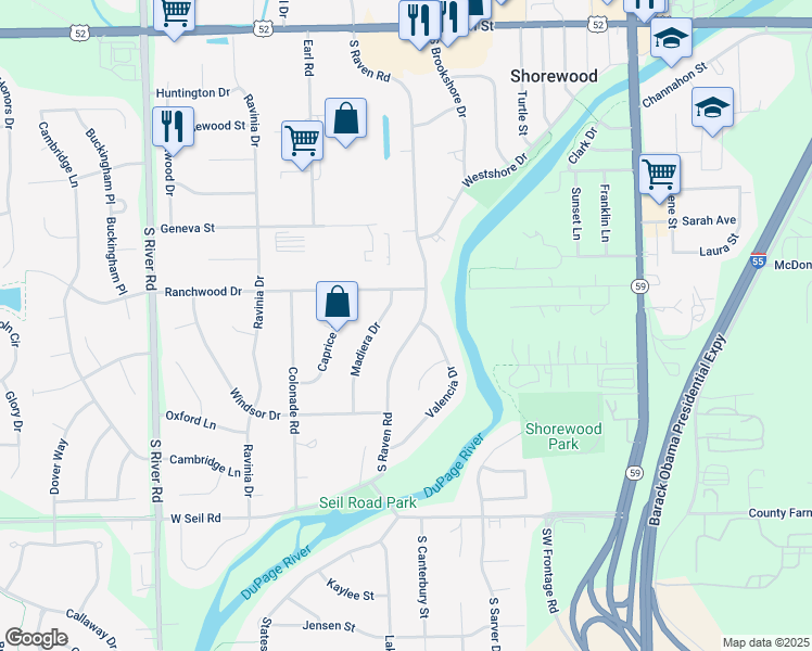 map of restaurants, bars, coffee shops, grocery stores, and more near 901 South Raven Road in Shorewood