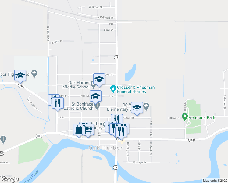 map of restaurants, bars, coffee shops, grocery stores, and more near 309 North Locust Street in Oak Harbor