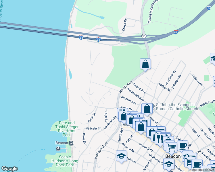 map of restaurants, bars, coffee shops, grocery stores, and more near 27 Lafayette Avenue in Beacon